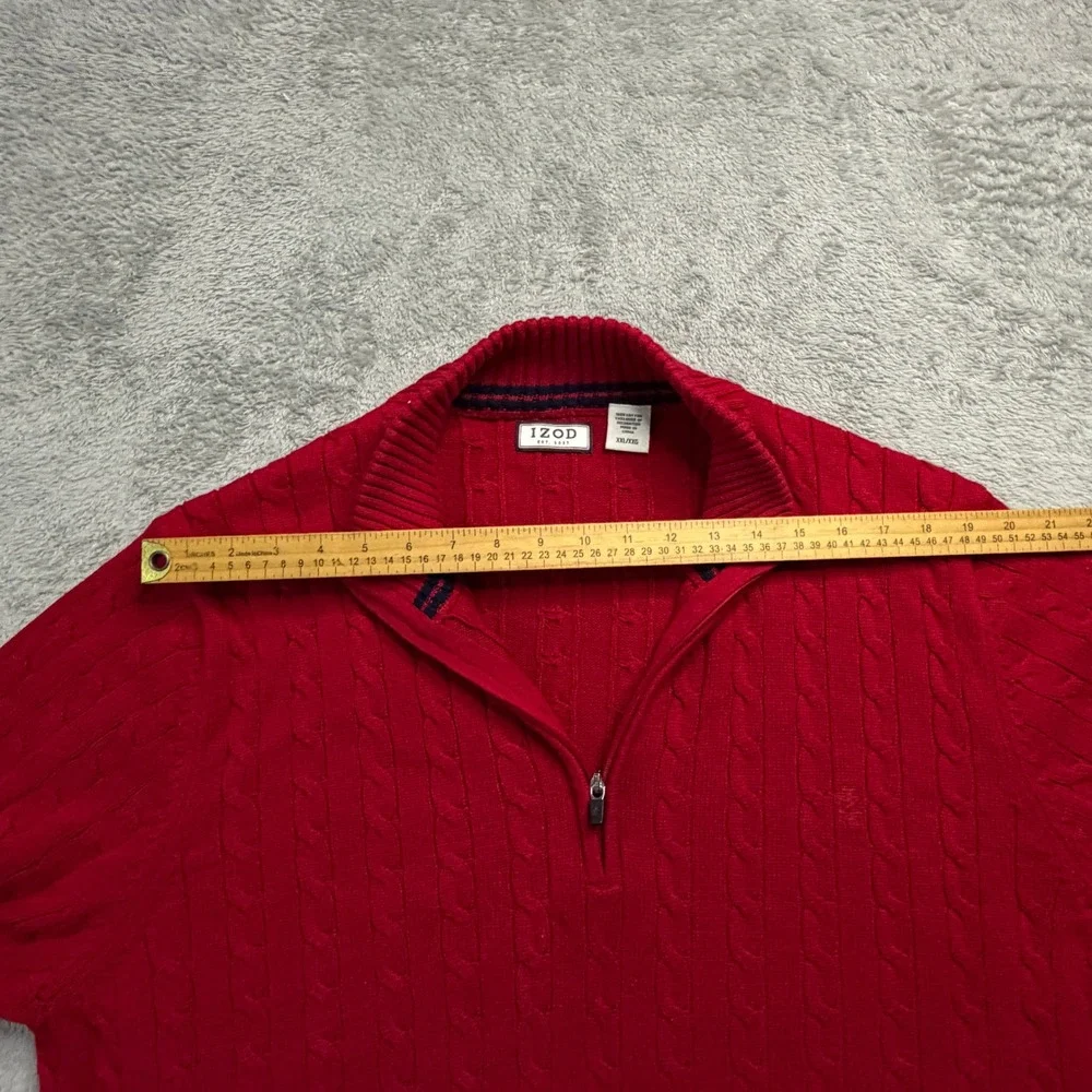 IZOD Mens XXL Red Cable Knit Quarter Zip 100% Cotton Mock Neck Sweater
